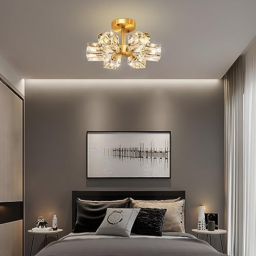 Gold Crystal Chandelier with Modern Brushed Nickel Sputnik