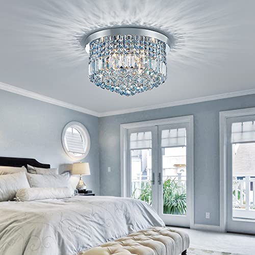Modern 9-Light Crystal Chandelier in Lake Blue Chrome