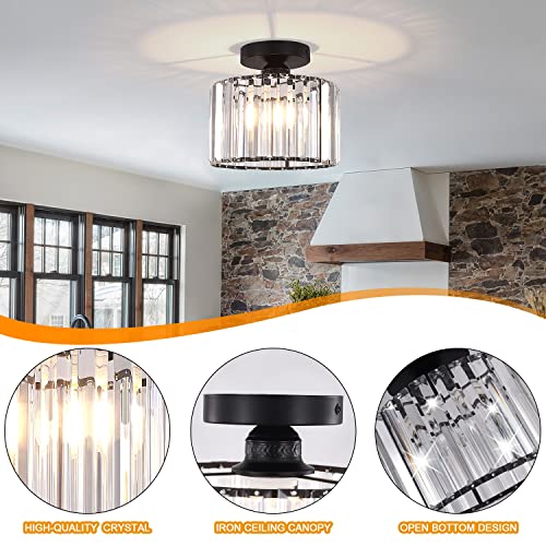 Black Crystal Chandelier Ceiling Light with E26 Base