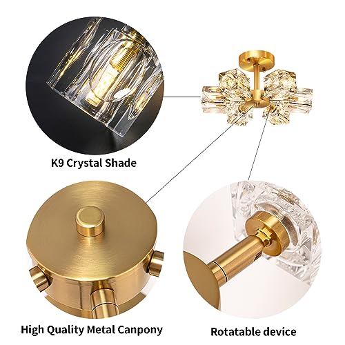 Gold Crystal Chandelier with Modern Brushed Nickel Sputnik
