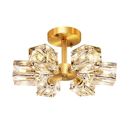 Gold Crystal Chandelier with Modern Brushed Nickel Sputnik