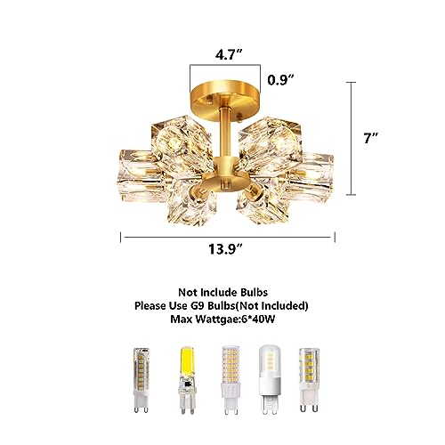 Gold Crystal Chandelier with Modern Brushed Nickel Sputnik