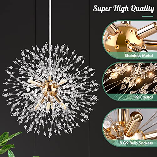 Gold Crystal Firework Chandelier, Stainless Steel Pendant Light