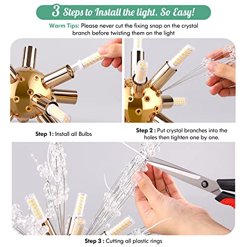Gold Crystal Firework Chandelier, Stainless Steel Pendant Light