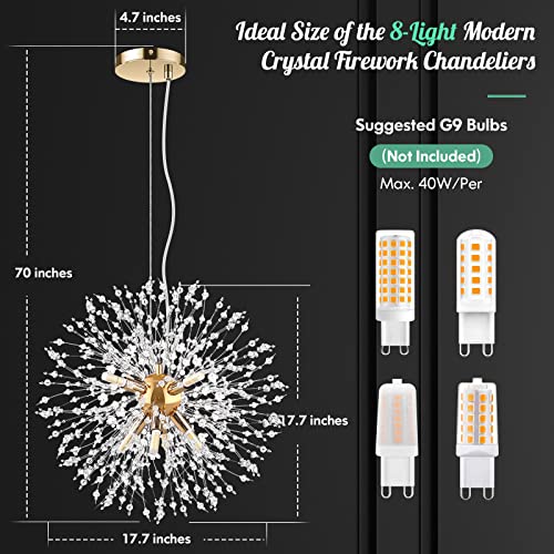 Gold Crystal Firework Chandelier, Stainless Steel Pendant Light