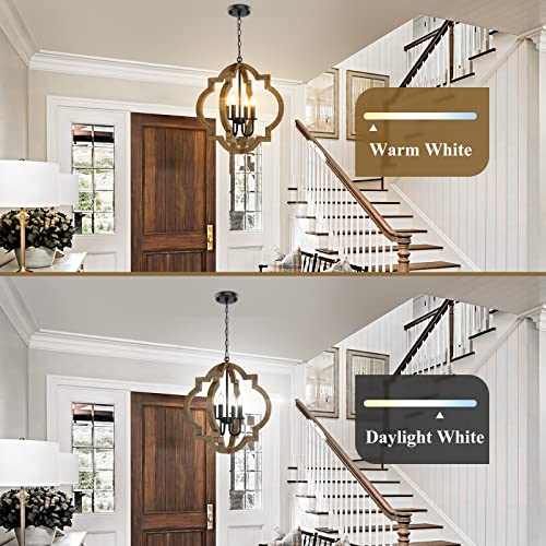 21.6'' Rustic Farmhouse Wood Chandelier, 4-Light Orb Fixture