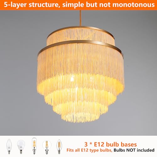 Vivihobb Boho 5-Tiered Chandelier with Metal Fringe
