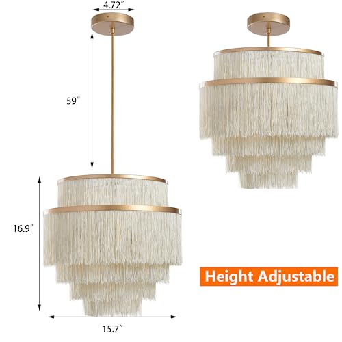 Vivihobb Boho 5-Tiered Chandelier with Metal Fringe