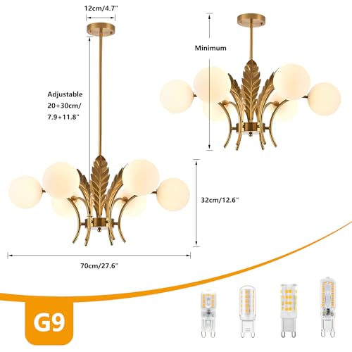 BOKT Milk Glass Chandelier Gold G9 Ceiling Light