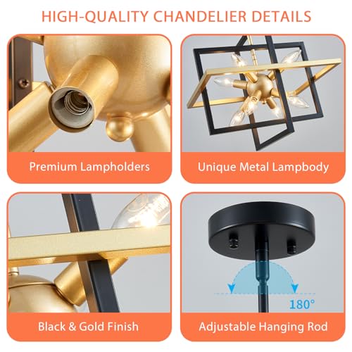 Majhoiw Black Gold Pendant Chandelier - Modern 8-Light