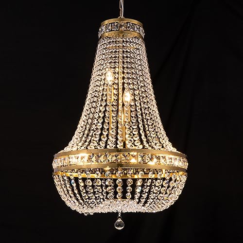 Gold Crystal 8-Light French Chandelier, Brushed Brass 20"W
