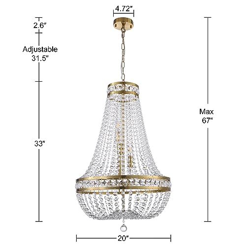 Gold Crystal 8-Light French Chandelier, Brushed Brass 20"W