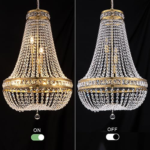 Gold Crystal 8-Light French Chandelier, Brushed Brass 20"W