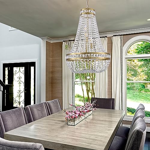 Gold Crystal 8-Light French Chandelier, Brushed Brass 20"W