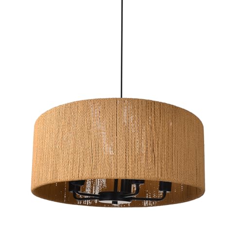 5-Light Wicker Drum Pendant Chandelier for Kitchen Foyer