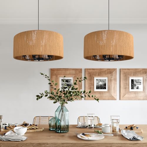 5-Light Wicker Drum Pendant Chandelier for Kitchen Foyer
