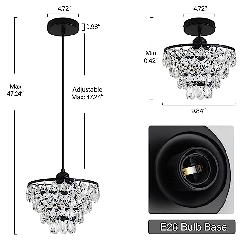Luupyia Black Crystal Pendant Chandelier - Modern Lighting