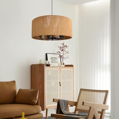 5-Light Wicker Drum Pendant Chandelier for Kitchen Foyer
