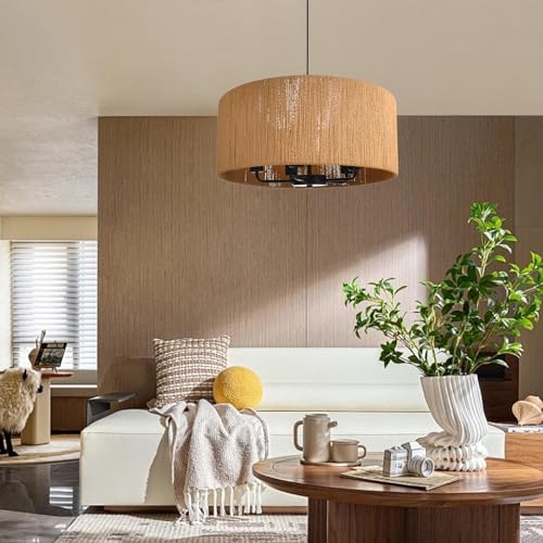 5-Light Wicker Drum Pendant Chandelier for Kitchen Foyer