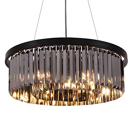 Gold Teak Crystal Chandelier, 6 Lights, Modern Farmhouse
