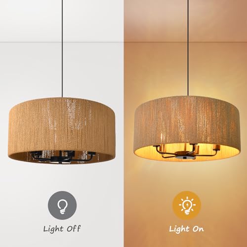 5-Light Wicker Drum Pendant Chandelier for Kitchen Foyer