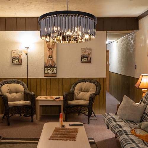 Gold Teak Crystal Chandelier, 6 Lights, Modern Farmhouse