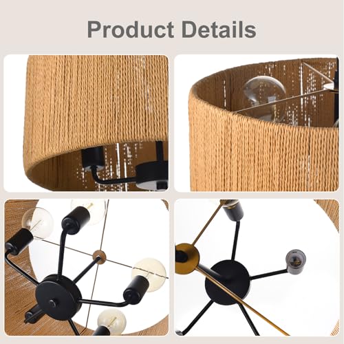 5-Light Wicker Drum Pendant Chandelier for Kitchen Foyer