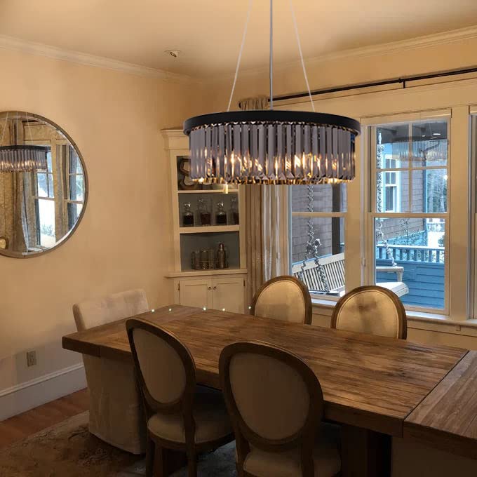 Gold Teak Crystal Chandelier, 6 Lights, Modern Farmhouse