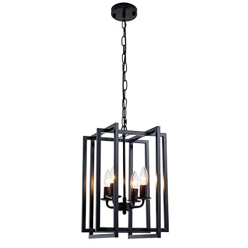 Ejerlya Black Lantern Chandelier: Rustic Industrial Pendant Lighting