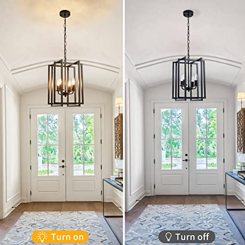 Ejerlya Black Lantern Chandelier: Rustic Industrial Pendant Lighting