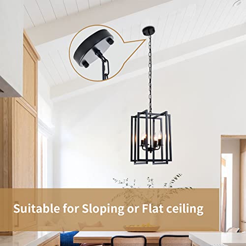 Ejerlya Black Lantern Chandelier: Rustic Industrial Pendant Lighting
