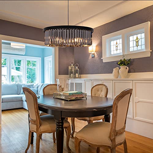 Gold Teak Crystal Chandelier, 6 Lights, Modern Farmhouse
