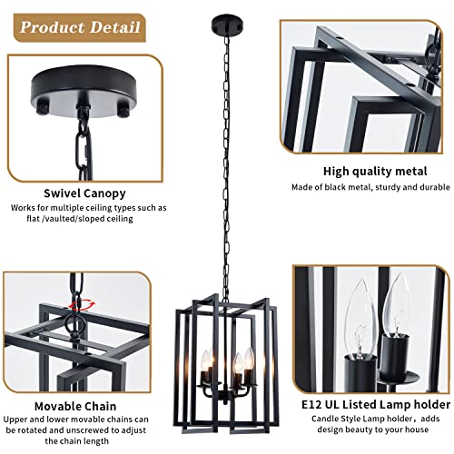 Ejerlya Black Lantern Chandelier: Rustic Industrial Pendant Lighting