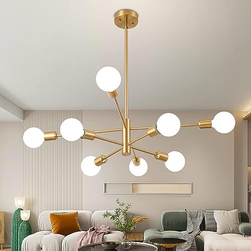 Modern Gold Sputnik Chandelier, 8 Lights for Various Rooms