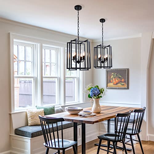 Ejerlya Black Lantern Chandelier: Rustic Industrial Pendant Lighting