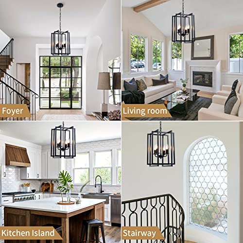 Ejerlya Black Lantern Chandelier: Rustic Industrial Pendant Lighting