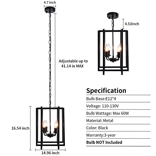 Ejerlya Black Lantern Chandelier: Rustic Industrial Pendant Lighting