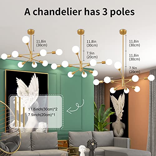Modern Gold Sputnik Chandelier, 8 Lights for Various Rooms