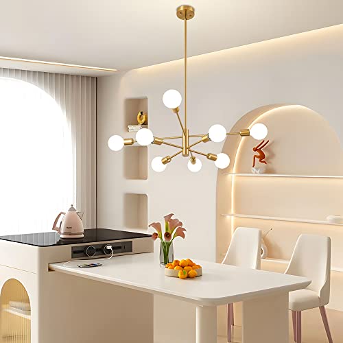 Modern Gold Sputnik Chandelier, 8 Lights for Various Rooms