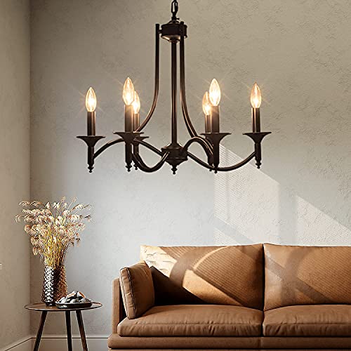 6-Light Black Farmhouse Chandelier for Dining Room Bedroom