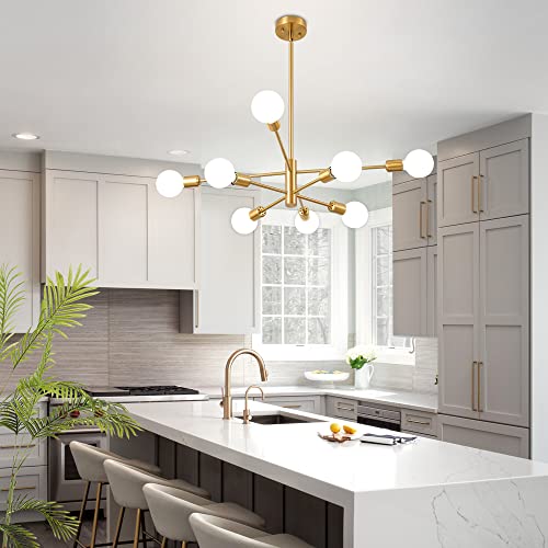 Modern Gold Sputnik Chandelier, 8 Lights for Various Rooms