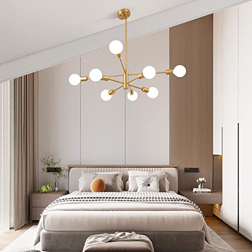 Modern Gold Sputnik Chandelier, 8 Lights for Various Rooms