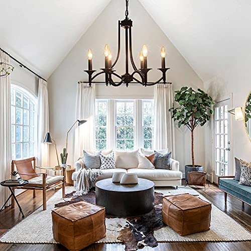 6-Light Black Farmhouse Chandelier for Dining Room Bedroom