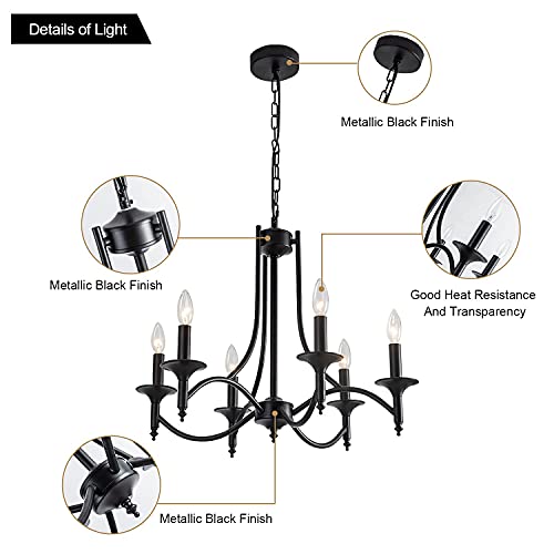 6-Light Black Farmhouse Chandelier for Dining Room Bedroom