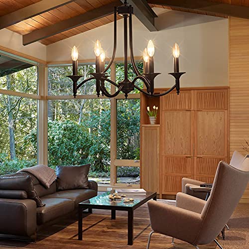 6-Light Black Farmhouse Chandelier for Dining Room Bedroom