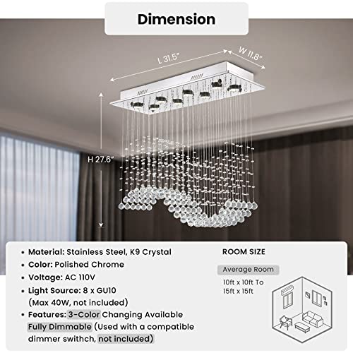 Siljoy Modern K9 Crystal Chandelier, Flush Mount Lighting