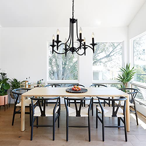 6-Light Black Farmhouse Chandelier for Dining Room Bedroom