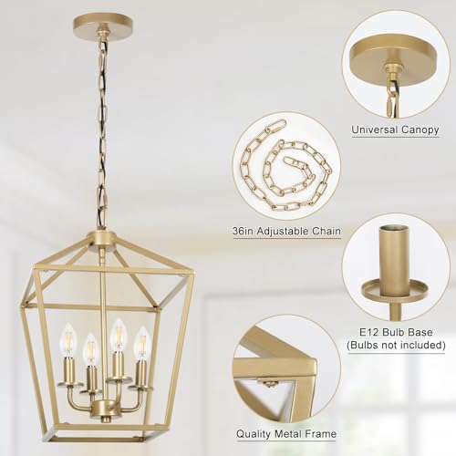 Gold Geometric Chandelier Light, Modern Ceiling Metal Cage