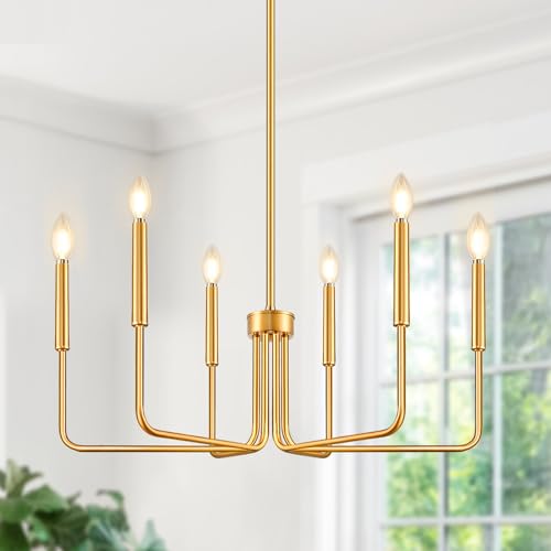Gold 6-Light Farmhouse Chandelier for Dining Room Lighting