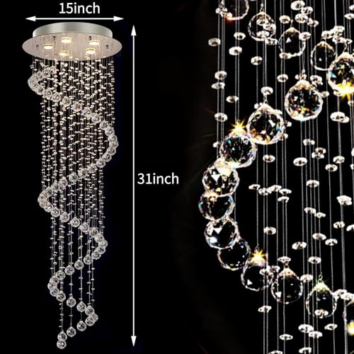 Modern Spiral Crystal Chandelier for High Ceilings